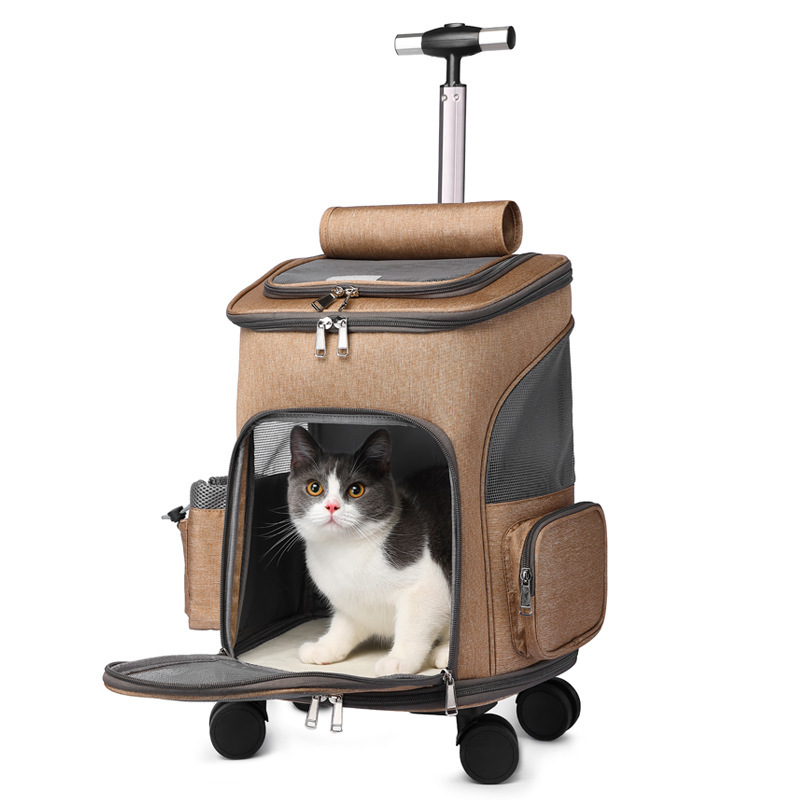 Portable Folding Trolley Pet Backpack Traveling Cat Backpack With Universal Wheel Trolley Pet Bag - Image 8